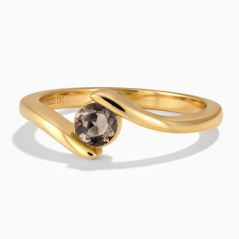18KT Yellow Gold Vermeil Round Smoky Quartz Bypass Ring - Soft Haven Front View