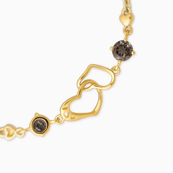 18KT Yellow Gold Vermeil Round Smoky Quartz Heart Infinity Bracelet - Evermore Detail View