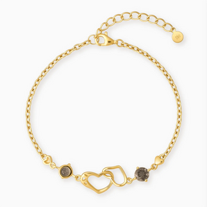 18KT Yellow Gold Vermeil Round Smoky Quartz Heart Infinity Bracelet - Evermore Front View
