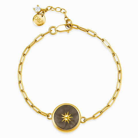18KT Yellow Gold Vermeil Round Smoky Quartz Paperclip Bracelet - Solo Sun Front View