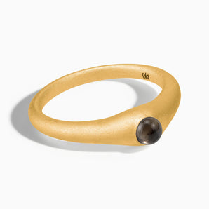 18KT Yellow Gold Vermeil Round Smoky Quartz Sandblasted Dome Ring - Morning Frost Front View