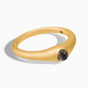 18KT Yellow Gold Vermeil Round Smoky Quartz Sandblasted Dome Ring - Morning Frost Front View