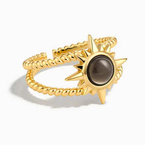18KT Yellow Gold Vermeil Round Smoky Quartz Sunburst Twisted Ring - Soleil Ray Front View