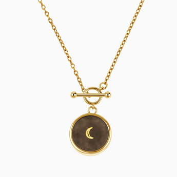 18KT Yellow Gold Vermeil Round Smoky Quartz Toggle Clasp Necklace - Inner Moon Front View