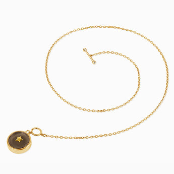 18KT Yellow Gold Vermeil Round Smoky Quartz Toggle Clasp Necklace - Inner Star Side View