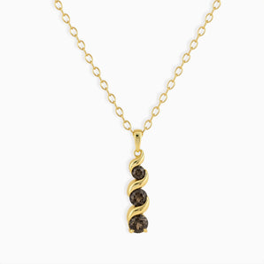 18KT Yellow Gold Vermeil Round Smoky Quartz Triple Gemstone Twisted Necklace - Spiral Rondo Front View