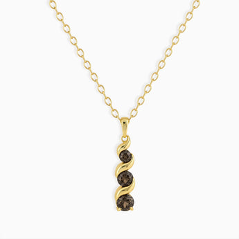 18KT Yellow Gold Vermeil Round Smoky Quartz Triple Gemstone Twisted Necklace - Spiral Rondo Front View