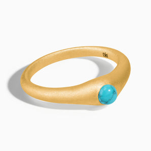 18KT Yellow Gold Vermeil Round Turquoise Sandblasted Dome Ring - Morning Frost Front View