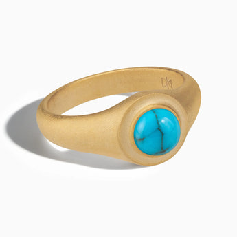 18KT Yellow Gold Vermeil Round Turquoise Sandblasted Ring - Matte Sculpt Front View