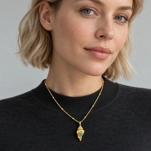 18KT Yellow Gold Vermeil Round Turquoise Sun Conch Necklace Tidal Glow Model Shot