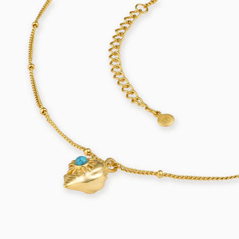 18KT Yellow Gold Vermeil Round Turquoise Sun Conch Necklace - Tidal Glow Side View