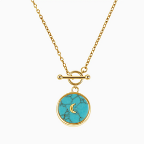 18KT Yellow Gold Vermeil Round Turquoise Toggle Clasp Necklace - Inner Moon Front View