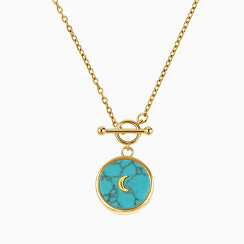 18KT Yellow Gold Vermeil Round Turquoise Toggle Clasp Necklace - Inner Moon Front View