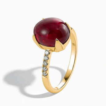 18KT Yellow Gold Vermeil Ruby Cabochon Ring - Minimal Spiritual Side View