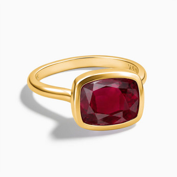 18KT Yellow Gold Vermeil Ruby Cushion Ring - Pure Hush Front View