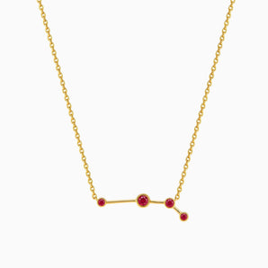 18KT Yellow Gold Vermeil Ruby Necklace - Aries Zodiac Constellation Front View