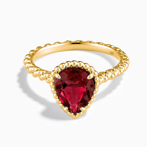 18KT Yellow Gold Vermeil Ruby Pear Ring - Still Light Front View