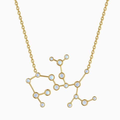 18KT Yellow Gold Vermeil Sagittarius Zodiac Constellation Necklace - Moonstone Front View