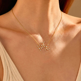 18KT Yellow Gold Vermeil Sagittarius Zodiac Constellation Necklace - Moonstone Model Shot