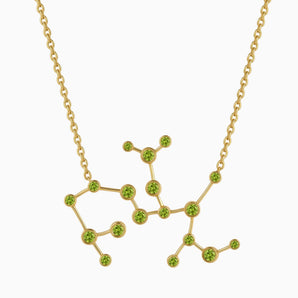 18KT Yellow Gold Vermeil Sagittarius Zodiac Constellation Necklace - Peridot Front View