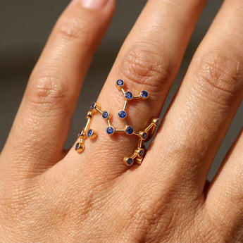 18KT Yellow Gold Vermeil Sagittarius Zodiac Constellation Ring - Blue Sapphire Model Shot