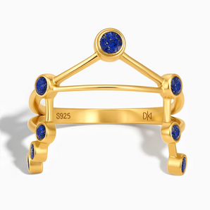 18KT Yellow Gold Vermeil Sagittarius Zodiac Constellation Ring - Lapis Lazuli Front View