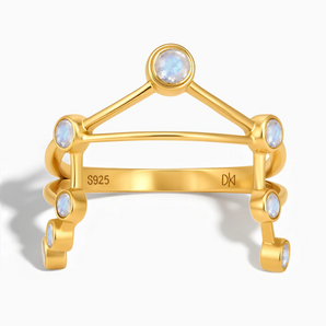 18KT Yellow Gold Vermeil Sagittarius Zodiac Constellation Ring - Moonstone Front View