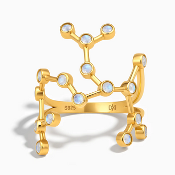 18KT Yellow Gold Vermeil Sagittarius Zodiac Constellation Ring - Moonstone Front View