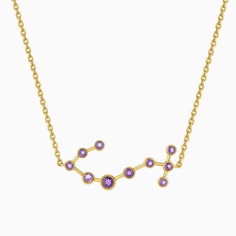 18KT Yellow Gold Vermeil Scorpio Zodiac Constellation Necklace - Amethyst Front View