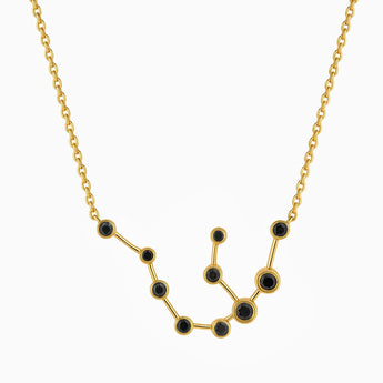 18KT Yellow Gold Vermeil Scorpio Zodiac Constellation Necklace - Black Onyx Front View
