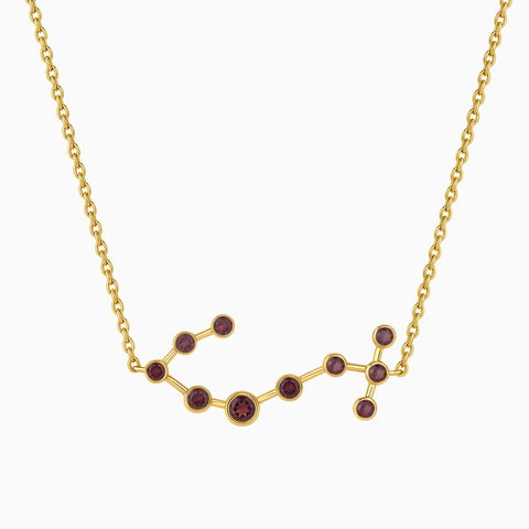 18KT Yellow Gold Vermeil Scorpio Zodiac Constellation Necklace - Garnet Front View