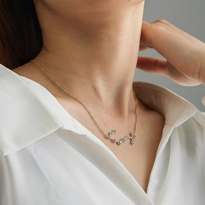 18KT Yellow Gold Vermeil Scorpio Zodiac Constellation Necklace - Labradorite Worn View