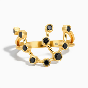 18KT Yellow Gold Vermeil Scorpio Zodiac Constellation Ring - Black Onyx Front View