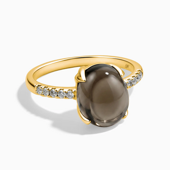 18KT Yellow Gold Vermeil Smoky Quartz Cabochon Ring - Minimal Spiritual Front View