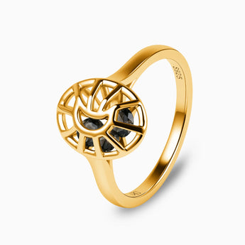 18KT Yellow Gold Vermeil Smoky Quartz Crescent Moon Hollow Oval Shaker Ring - Soul Cage Side View