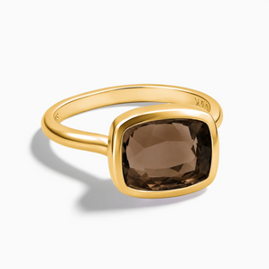 18KT Yellow Gold Vermeil Smoky Quartz Cushion Ring - Pure Hush Front View