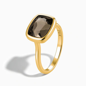 18KT Yellow Gold Vermeil Smoky Quartz Cushion Ring - Pure Hush Side View