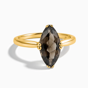 18KT Yellow Gold Vermeil Smoky Quartz Marquise Ring - Silent Glowl Front View
