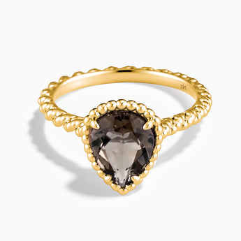 18KT Yellow Gold Vermeil Smoky Quartz Pear Ring - Still Light Front View