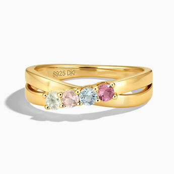 18KT Yellow Gold Vermeil Spring Dewdrops Four Round Stone Crossover Ring - Seasons Rhythm Front View