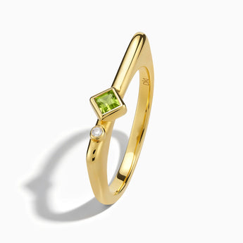 18KT Yellow Gold Vermeil Square Peridot Puzzle Stacking Ring - Minimal Light Side View