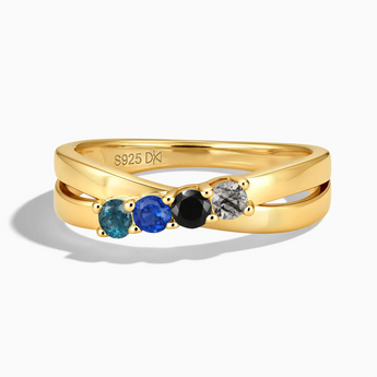 18KT Yellow Gold Vermeil Starry Abyss Four Round Stone Crossover Ring - Seasons Rhythm Front View