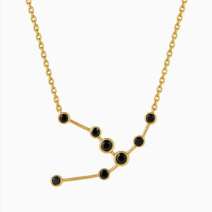 18KT Yellow Gold Vermeil Taurus Zodiac Constellation Necklace - Black Onyx Front View