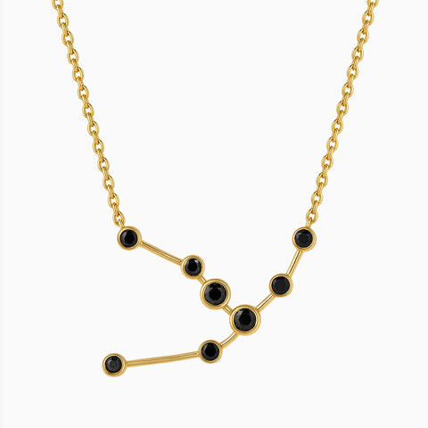 18KT Yellow Gold Vermeil Taurus Zodiac Constellation Necklace - Black Onyx Front View