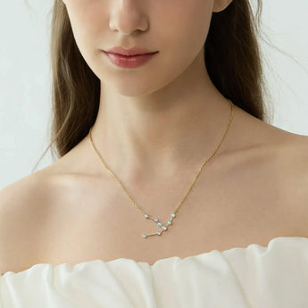 18KT Yellow Gold Vermeil Taurus Zodiac Constellation Necklace - Moonstone Worn View