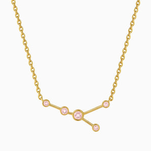 18KT Yellow Gold Vermeil Taurus Zodiac Constellation Necklace - Rose Quartz Front View