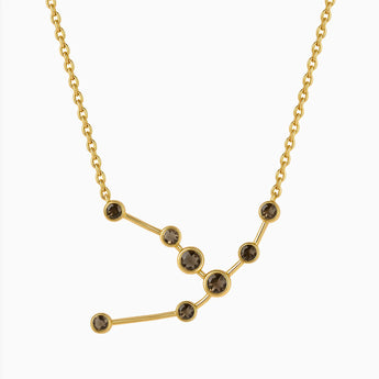 18KT Yellow Gold Vermeil Taurus Zodiac Constellation Necklace - Smoky Quartz Front View