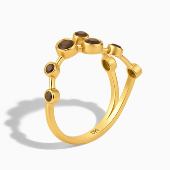18KT Yellow Gold Vermeil Taurus Zodiac Constellation Ring - Smoky Quartz Side View