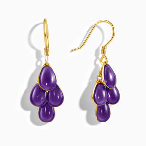 18KT Yellow Gold Vermeil Teardrop Amethyst Dangle Earrings - Petal Rain Front View