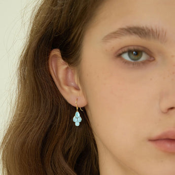 18KT Yellow Gold Vermeil Teardrop  Aquamarine Dangle Earrings - Petal Rain Model Shot